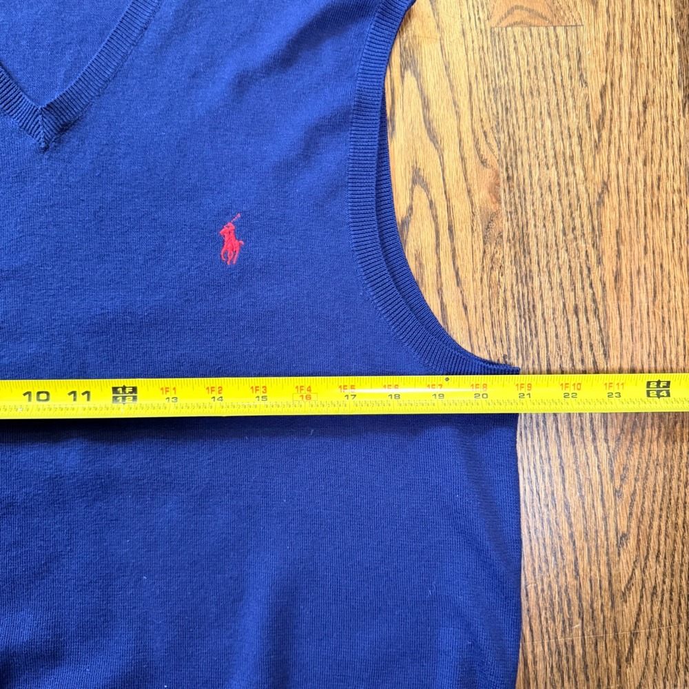 Polo Ralph Lauren Pima Cotton V-Neck Sweater Vest Large Navy Blue Preppy - Picture 5 of 7
